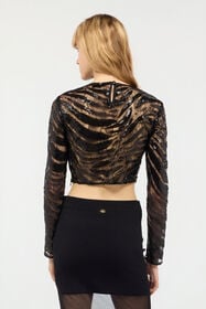 JC Crop Top Con Motivo Zebra Di Strass Nero UFT134-UF188