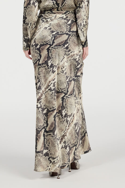 RC Long Silk Skirt With Python Print Light Brown VWT302-TYQ75