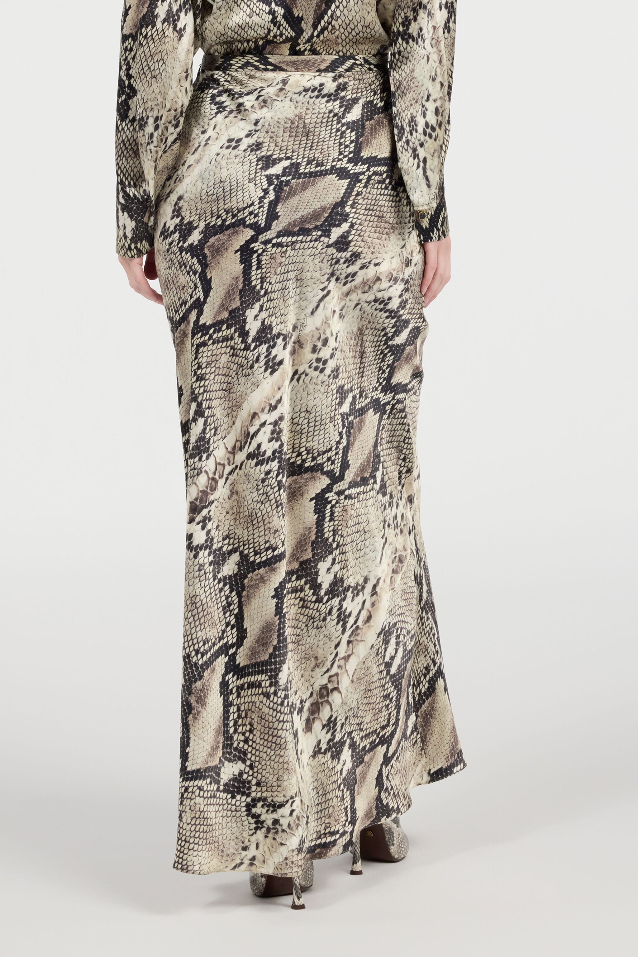 RC Long Silk Skirt With Python Print Light Brown VWT302-TYQ75
