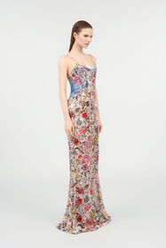 RC Vestido largo de seda con estampado Florentine Flowers BEIGE WQT130-HER29