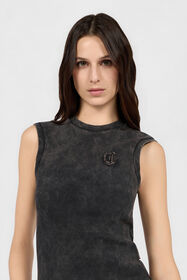 JC Geripptes Top in Schwarz mit C-Logo BLACK UFT127-UF181