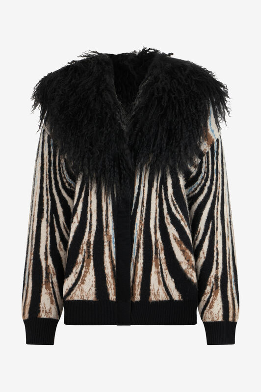 RC Jacquard Cardigan With Zebra Print RC Jacquard Cardigan With Zebra Print NATURAL/BLACK XQM906-MA008
