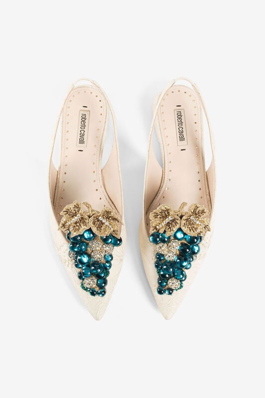 RC Le Pettegole Grape-Embellished Slingback Pumps RC Le Pettegole Grape-Embellished Slingback Pumps Elfenbein QWS009-FT228