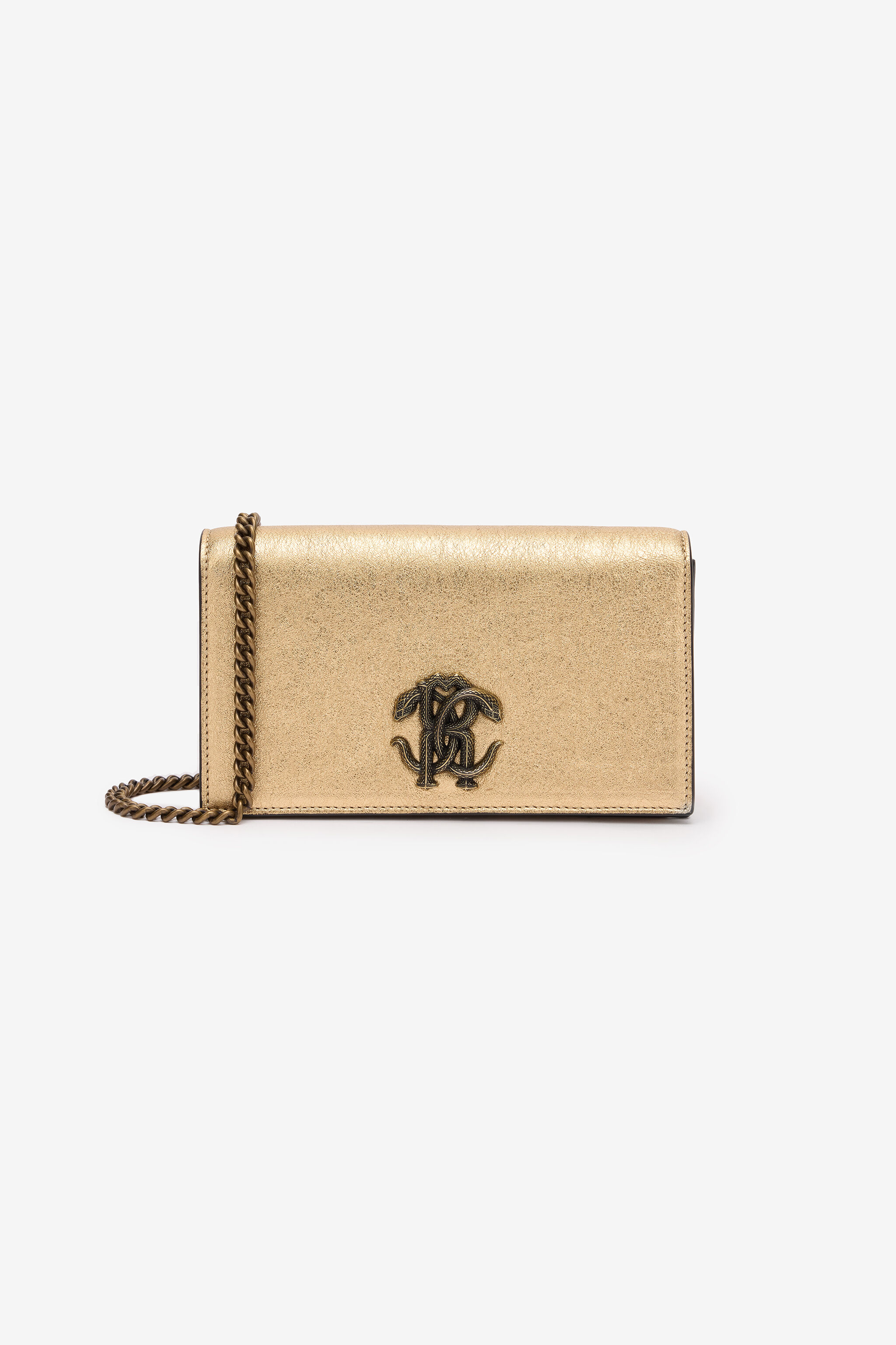 RC Cracked Leather Bag with Mirror Snake Monogram RC Cracked Leather Bag with Mirror Snake Monogram GOLD POB00C-PZO07