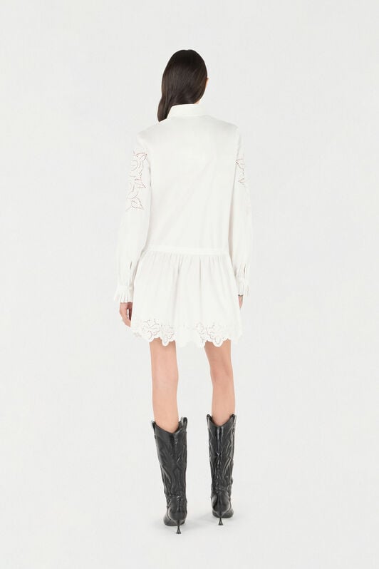 RC Mini Shirt Dress With Perforated Roses RC Mini Shirt Dress With Perforated Roses White UKR137-CH033
