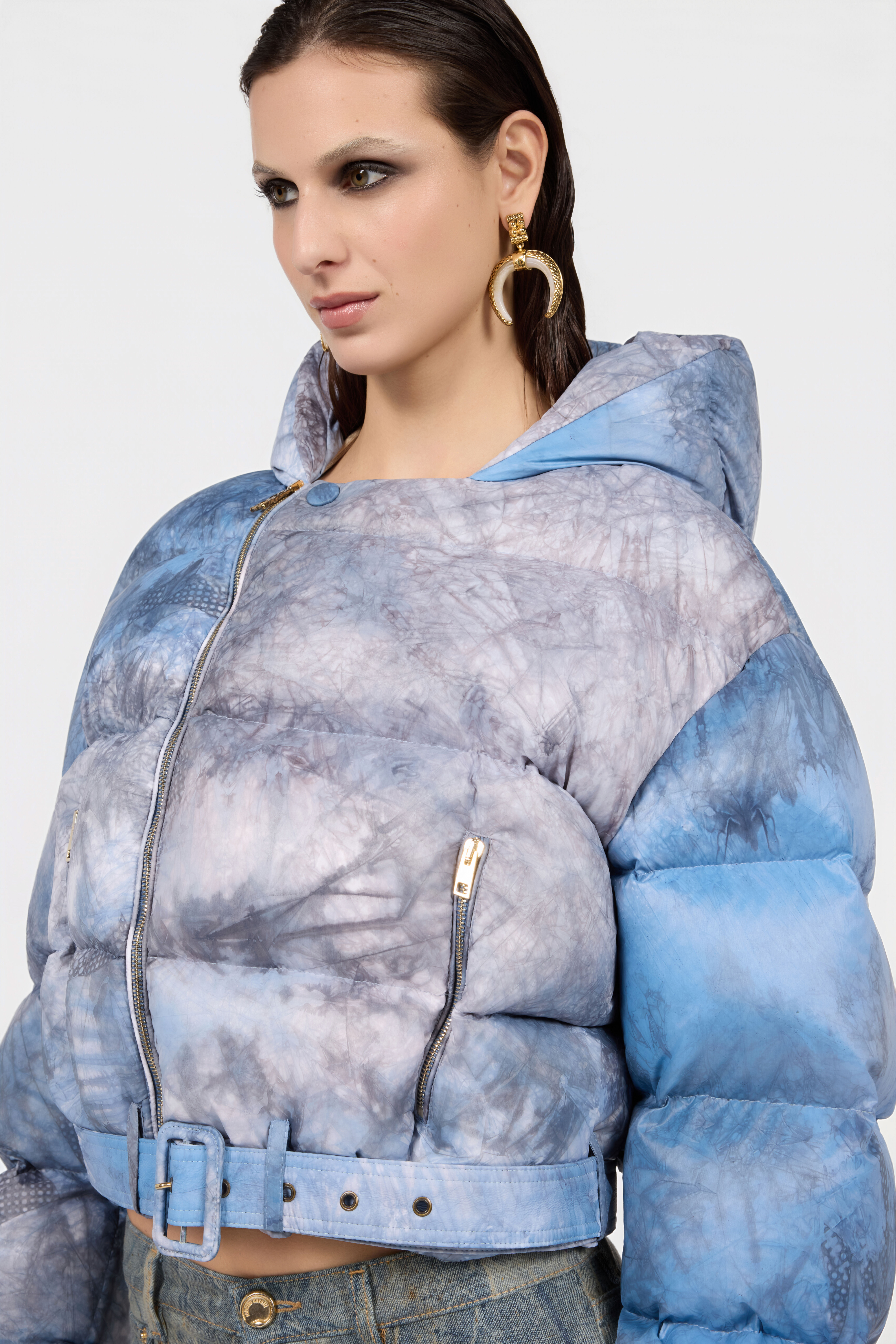 RC Down Jacket With Tie-Dye Effect MID-BLUE XQT801-SB026