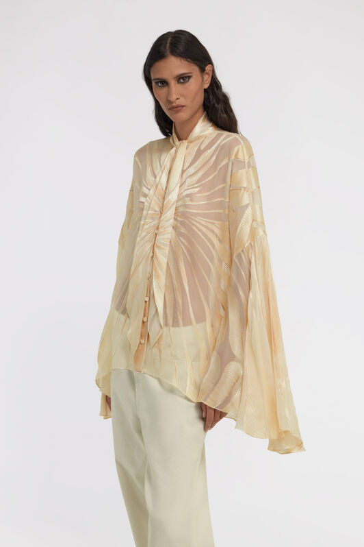 RC Ray Of Gold Print Satin Blouse Ivory TKT701-HLI15