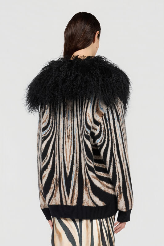RC Jacquard Cardigan With Zebra Print RC Jacquard Cardigan With Zebra Print NATURAL/BLACK XQM906-MA008