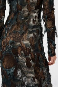 RC Dress with Fur Print on Destroyed-Effect Lace BLACK/BEIGE XWT145-7HT79