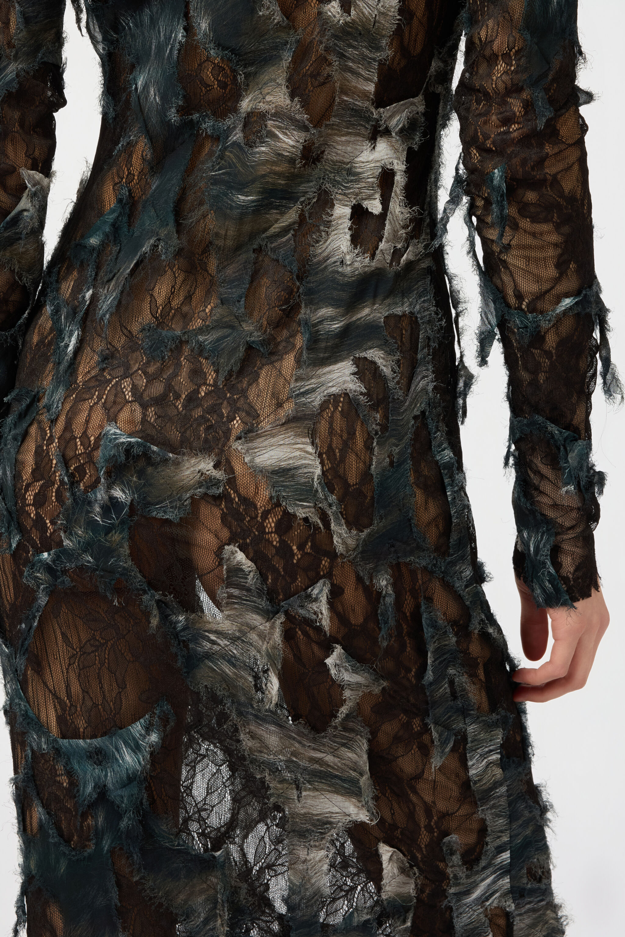 RC Dress with Fur Print on Destroyed-Effect Lace RC Dress with Fur Print on Destroyed-Effect Lace BLACK/BEIGE XWT145-7HT79