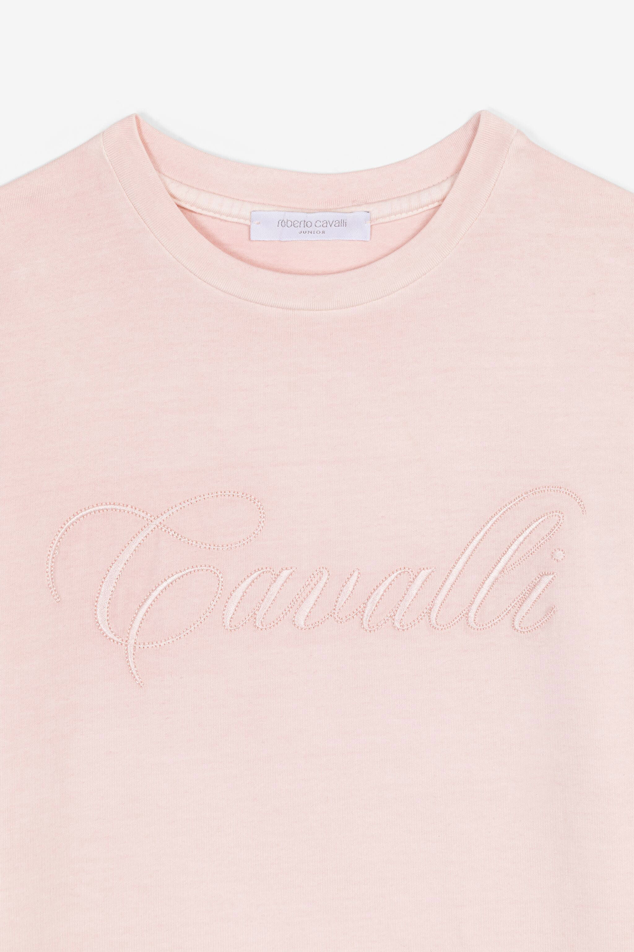 JU Pullover aus Baumwolle mit Logo und Slogan-Applikation JU Pullover aus Baumwolle mit Logo und Slogan-Applikation BLUSH OJT608-ISA2J