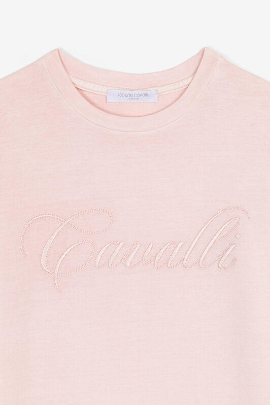 JU Pullover aus Baumwolle mit Logo und Slogan-Applikation JU Pullover aus Baumwolle mit Logo und Slogan-Applikation BLUSH OJT608-ISA2J