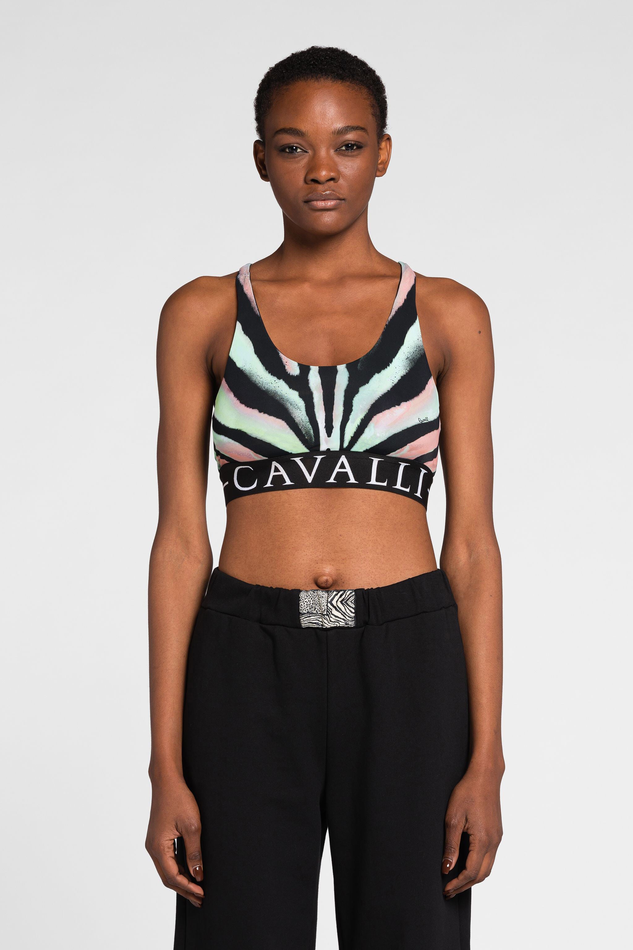 RC Crop-Top mit Zebra-Print und Logo-Jacquard RC Crop-Top mit Zebra-Print und Logo-Jacquard Hellgrün/Schwarz OQT60D-LND03
