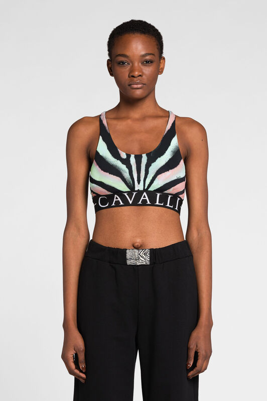 RC Crop-Top mit Zebra-Print und Logo-Jacquard RC Crop-Top mit Zebra-Print und Logo-Jacquard Hellgrün/Schwarz OQT60D-LND03