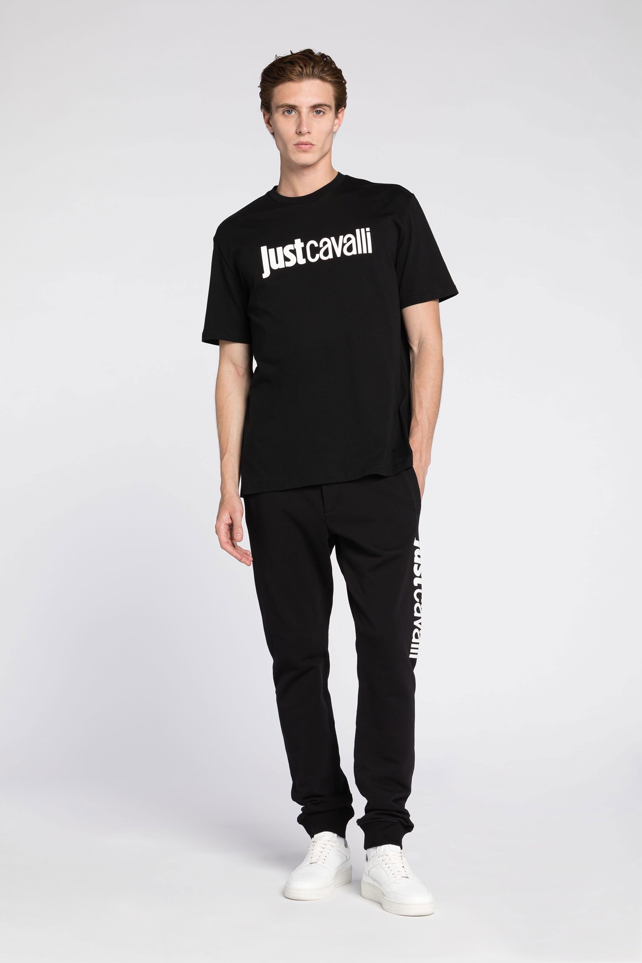 JC Just Cavalli Logo-Print Cotton T-Shirt JC Just Cavalli Logo-Print Cotton T-Shirt BLACK Q61271-Q0174