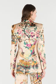 RC Blazer In Seta con Stampa Oriental Bird Avorio/Rosa VKT405-TYP76
