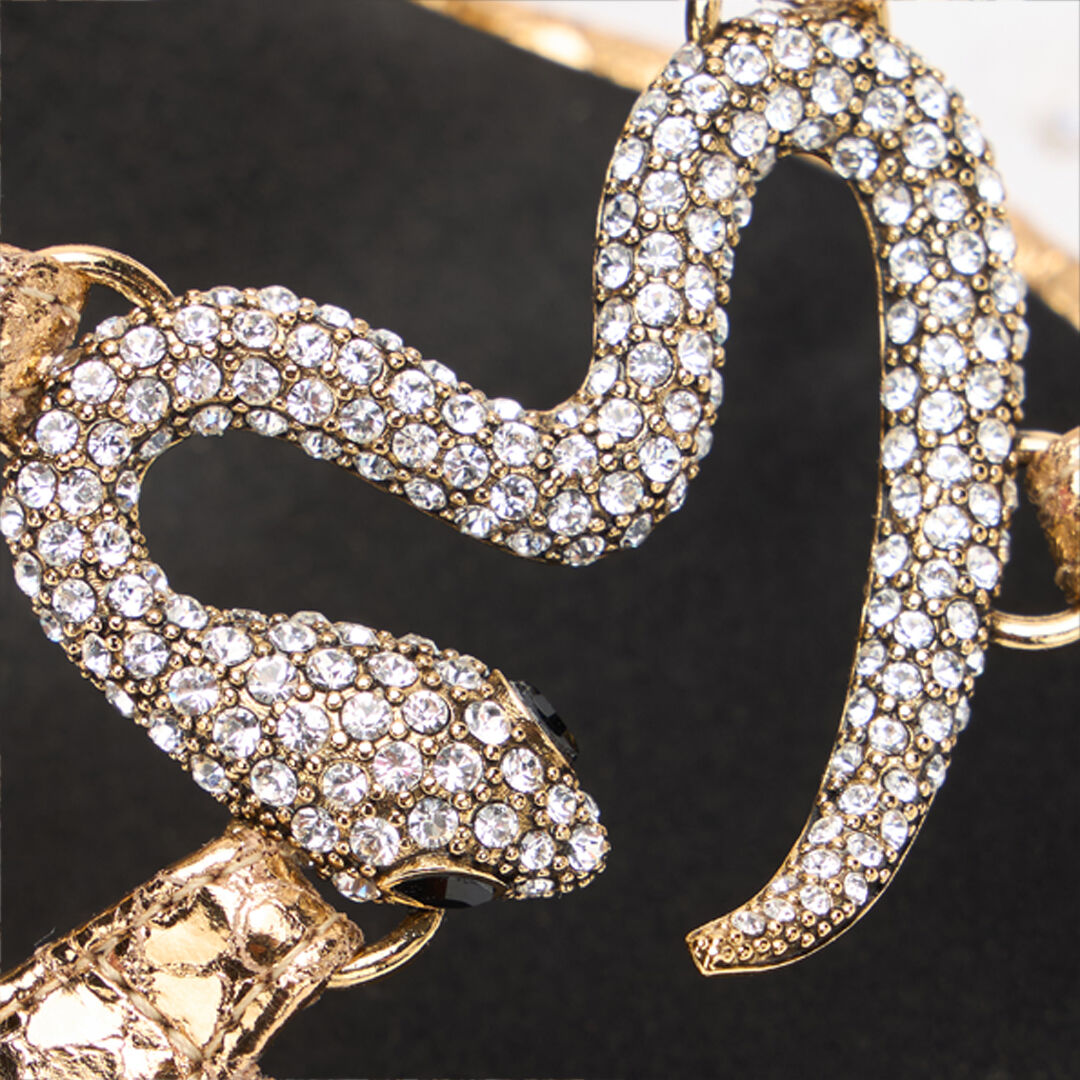 RC Sandals With Snake Print And Bejeweled Snake RC Sandals With Snake Print And Bejeweled Snake Gold UKS013-PZ579