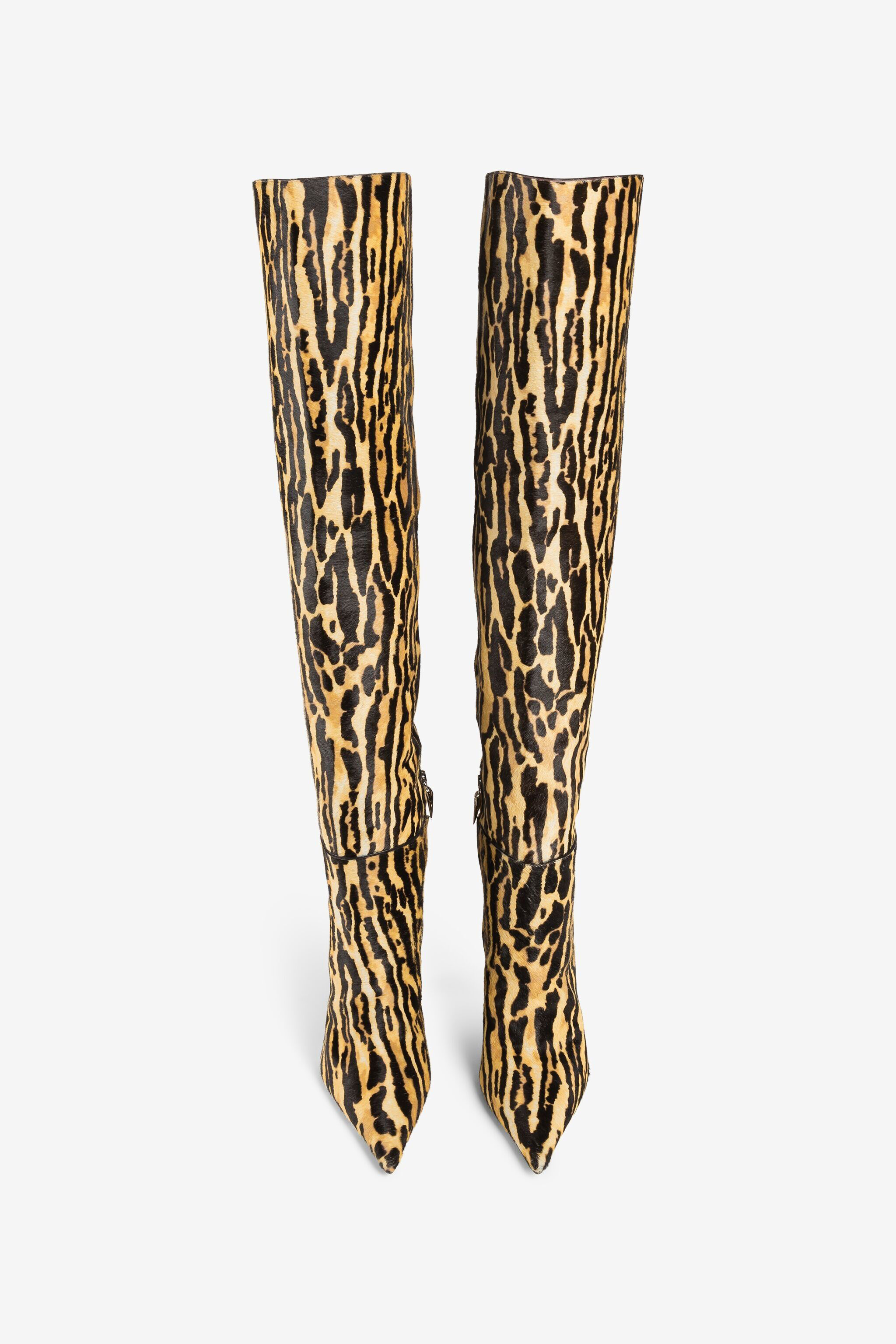 RC Ocelot-Print Calf Hair Thigh-High Boots RC Ocelot-Print Calf Hair Thigh-High Boots Light Brown PWS002-ZV007