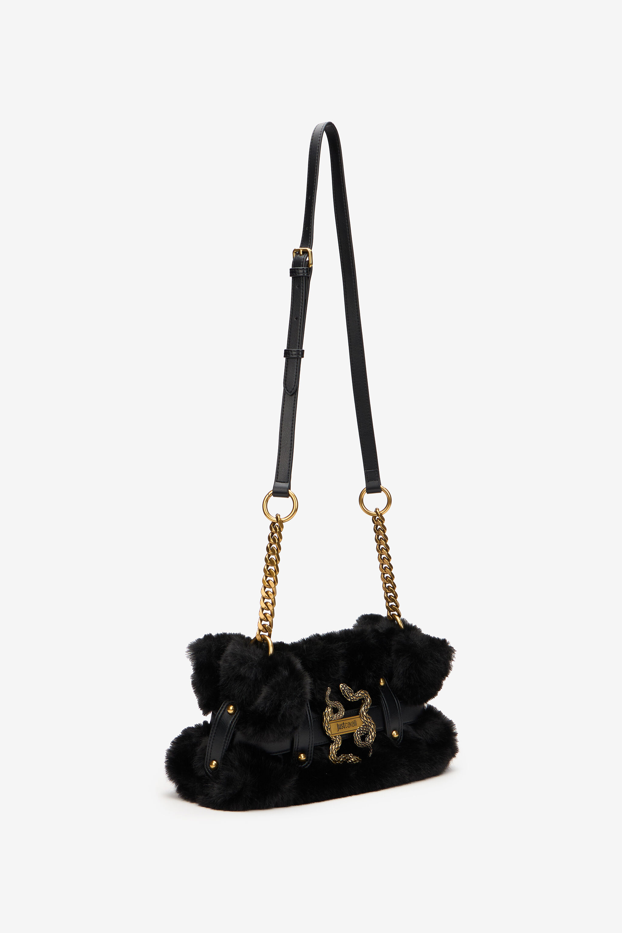 JC Shoulder Bag in Faux Fur with Gold Detail JC Shoulder Bag in Faux Fur with Gold Detail BLACK XFB032-XF468
