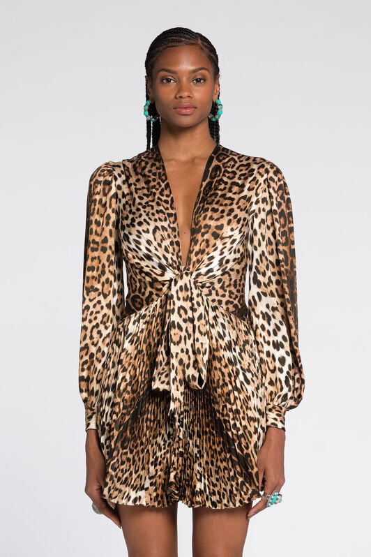 RC Leopard-Print Mini Dress RC Leopard-Print Mini Dress Light Brown RKT131-SZH26