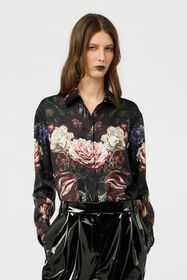 RC Silk Shirt With Fiammingo Flowers Print BLACK/PINK XWT704-OZT77