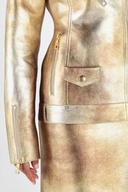 RC Gold Laminated Leather Biker Jacket Gold UWP800-PN003