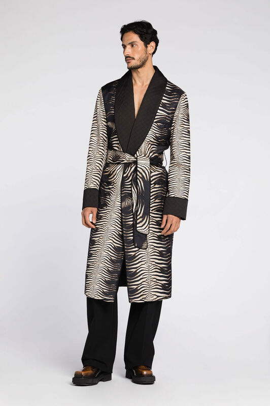 RC Zebra-Print Silk Smoking Jacket IVORY/MULTICOLOR PNT525-4QF04