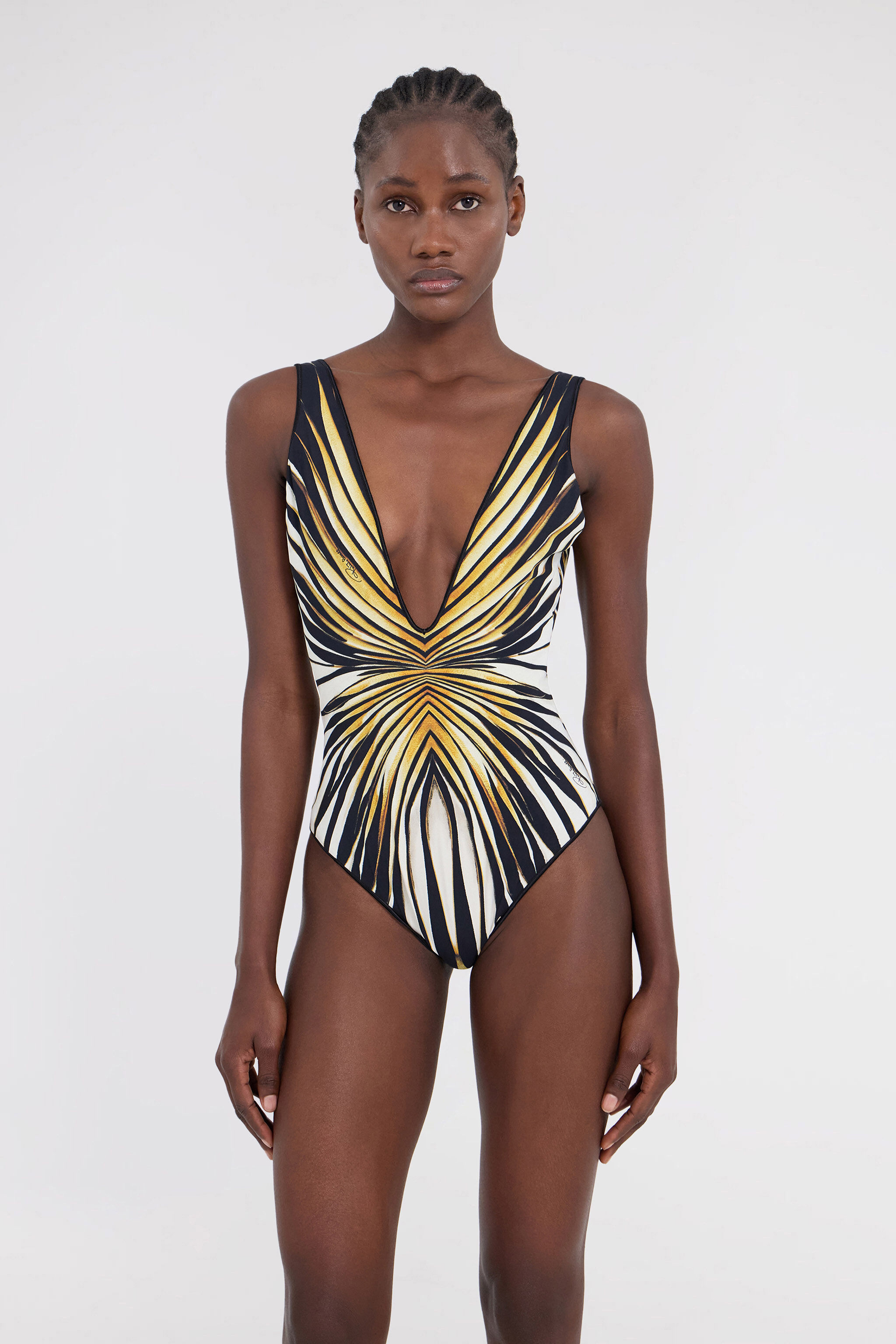 Ray Of Gold Print Swimsuit One-Piece in Gold for Women | Roberto
