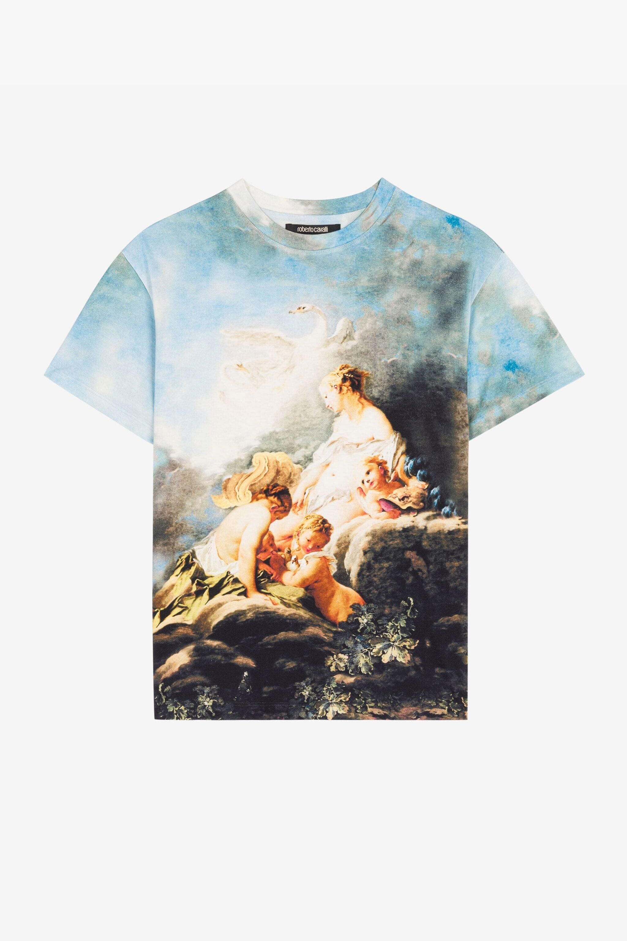RC T-Shirt mit Malerei-Druck aus Baumwolle Hellblau QWT61A-3PG38