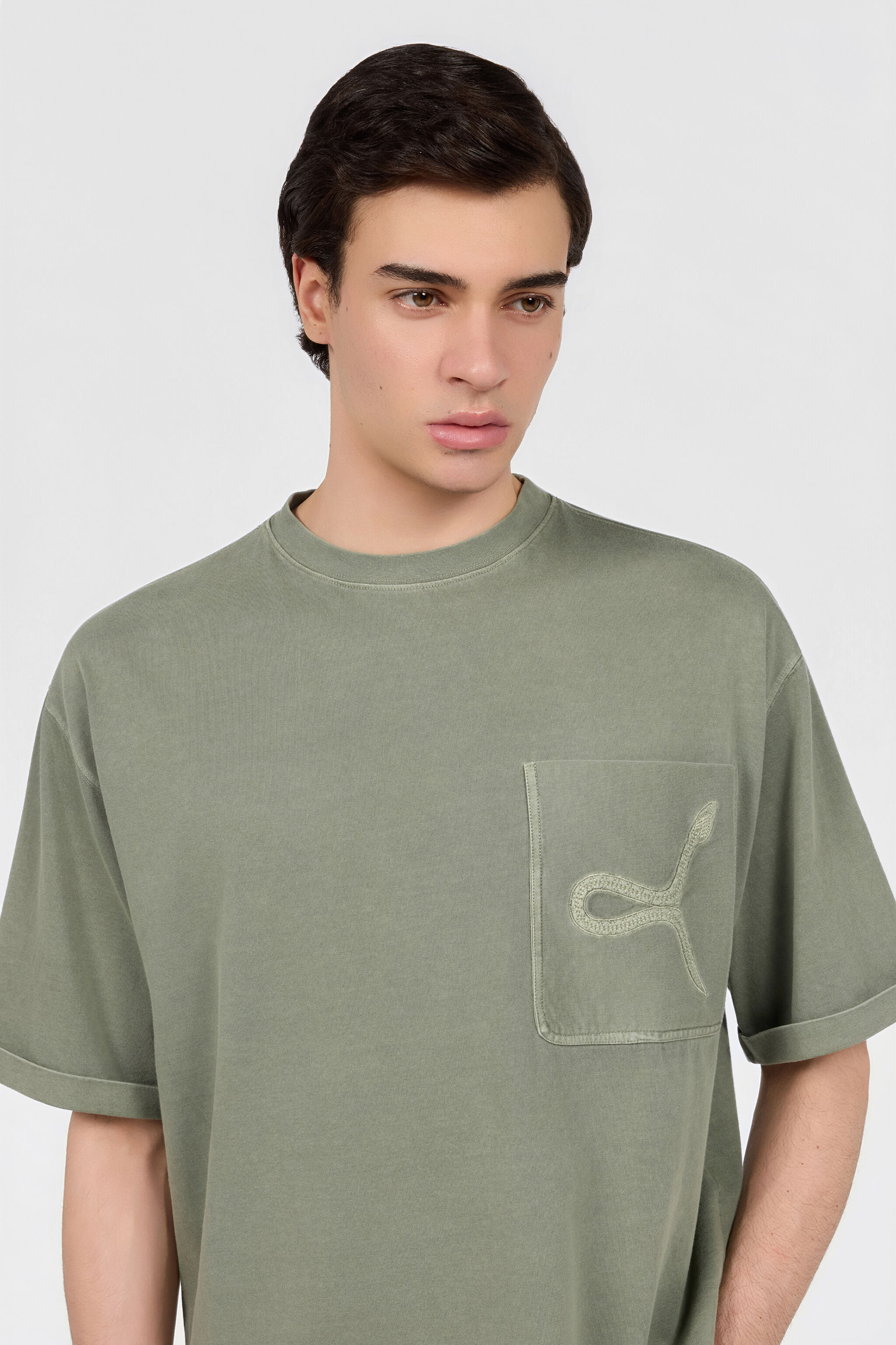 RC Sage Green T-Shirt With Embroidered Snake RC Sage Green T-Shirt With Embroidered Snake SAGE XNT62F-JD060