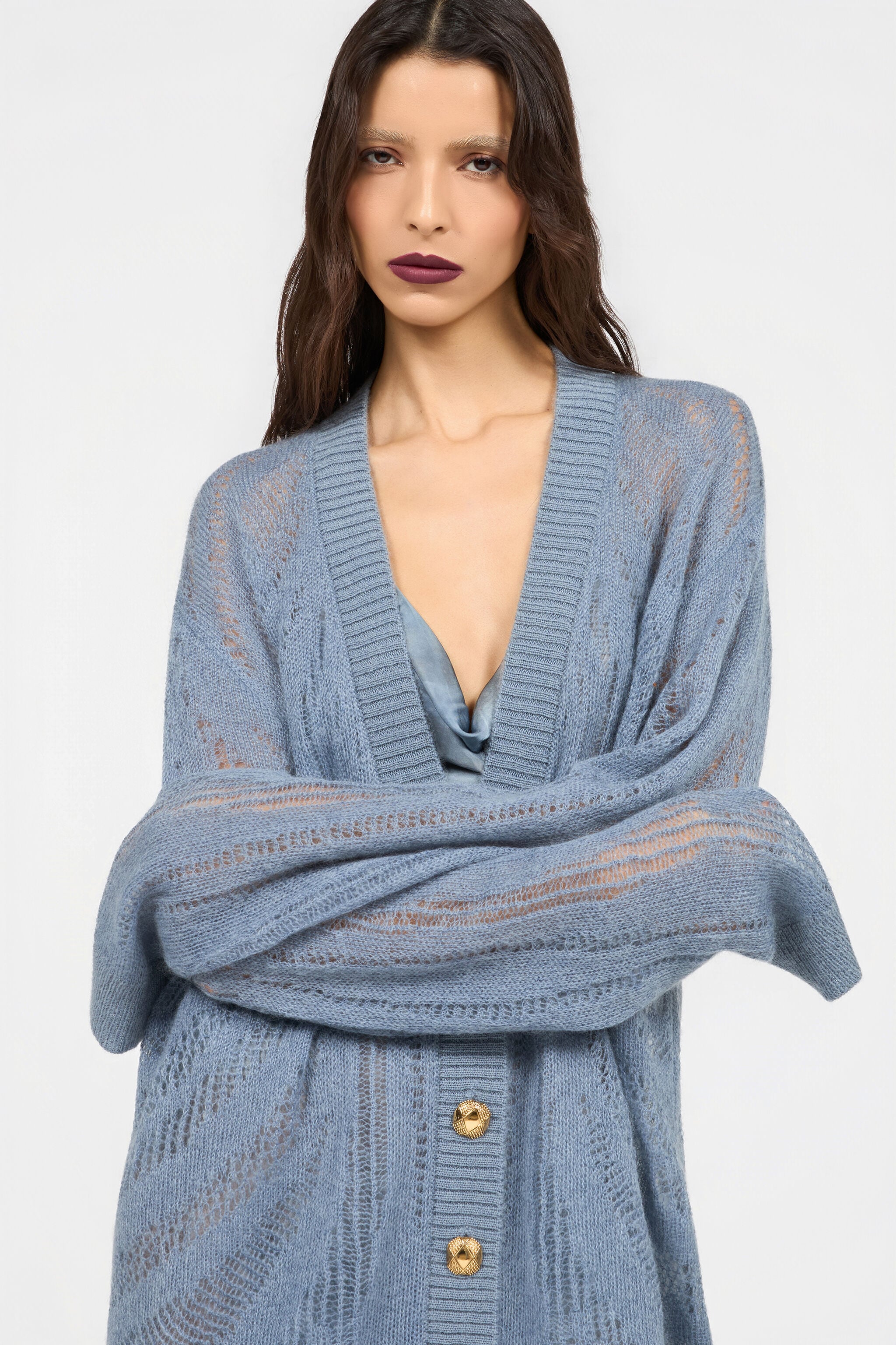 RC Knit Cardigan with Zebra Motif RC Knit Cardigan with Zebra Motif MID-BLUE XQM907-MA130