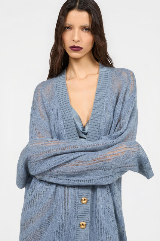 RC Knit Cardigan with Zebra Motif RC Knit Cardigan with Zebra Motif MID-BLUE XQM907-MA130
