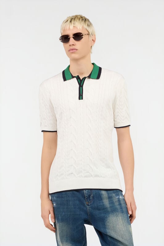 RC White Cable Knit Polo Shirt RC White Cable Knit Polo Shirt WHITE ROM90E-FEC31