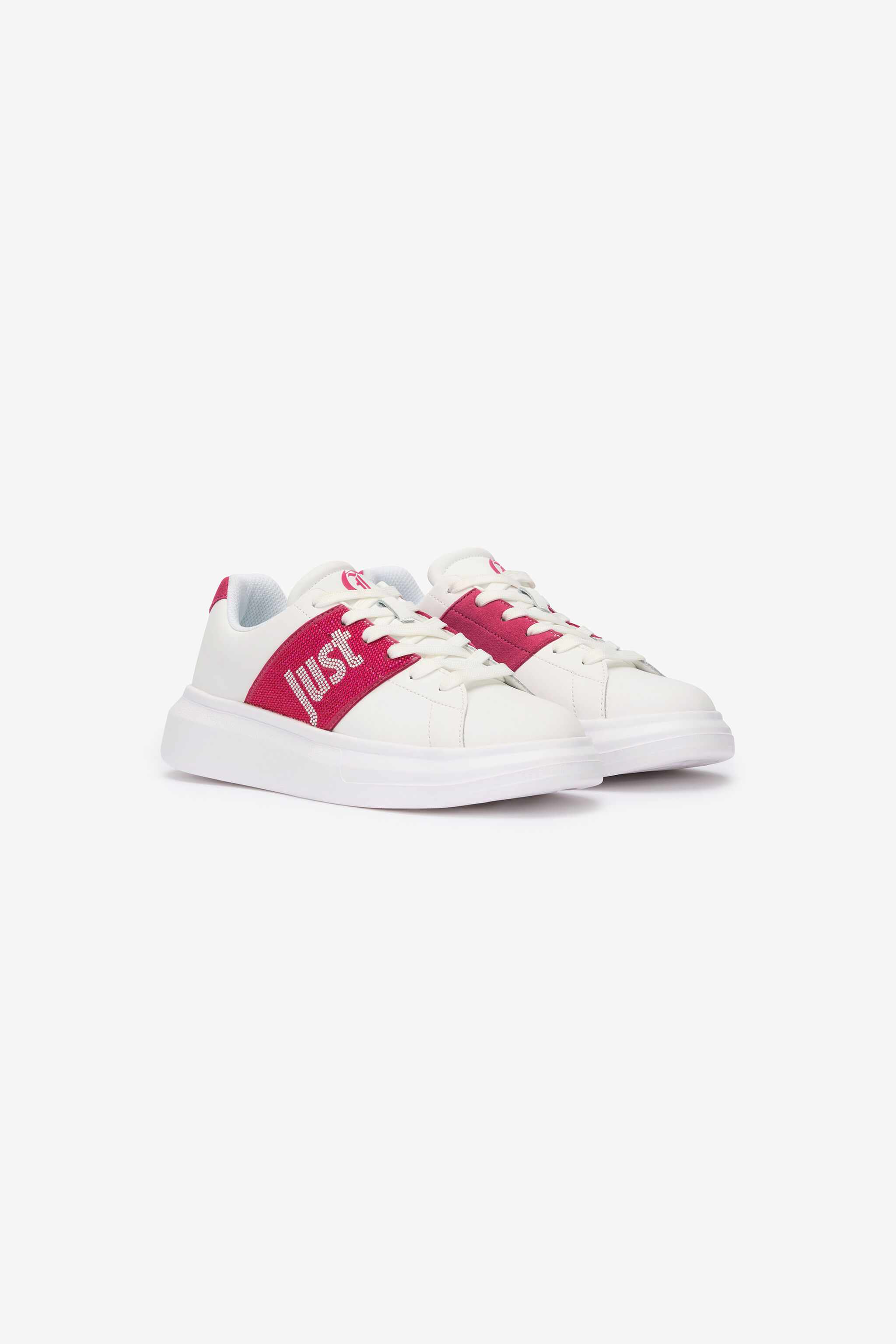 JC White Sneakers With Fuchsia Side Insert JC White Sneakers With Fuchsia Side Insert WHITE VFS078-VF606