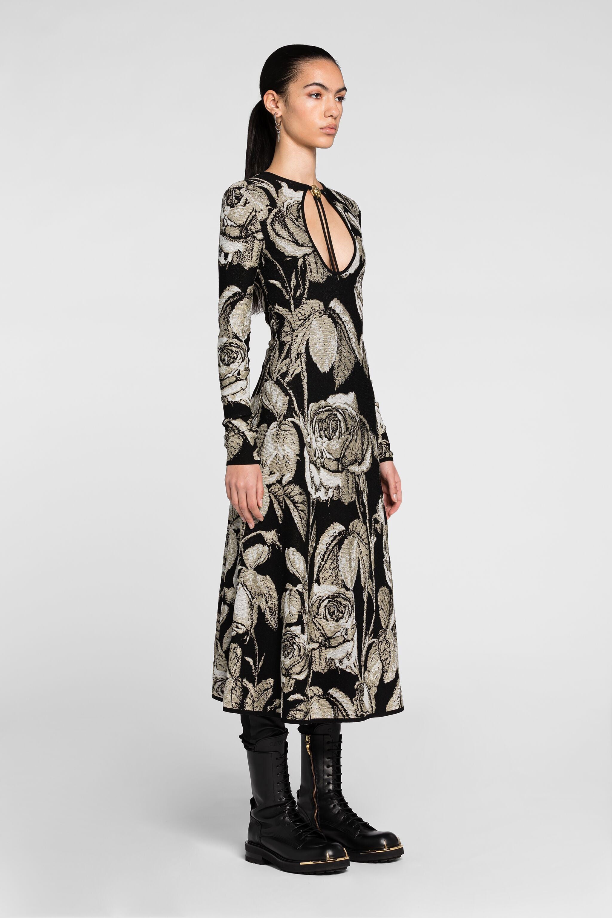 RC Rose-Jacquard Cut-Out Dress RC Rose-Jacquard Cut-Out Dress SILVER/BLACK PQM103-MI150