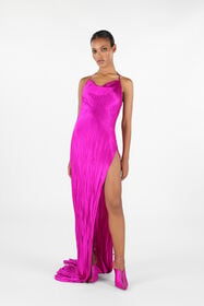 RC Crinkled Silk Long Dress Fuchsia UWT125-SE045