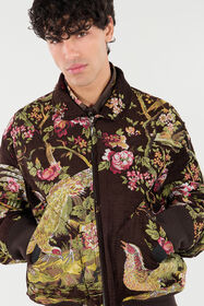 RC Bomber Jacket With Oriental Bird Print Brown VRT462-FY103