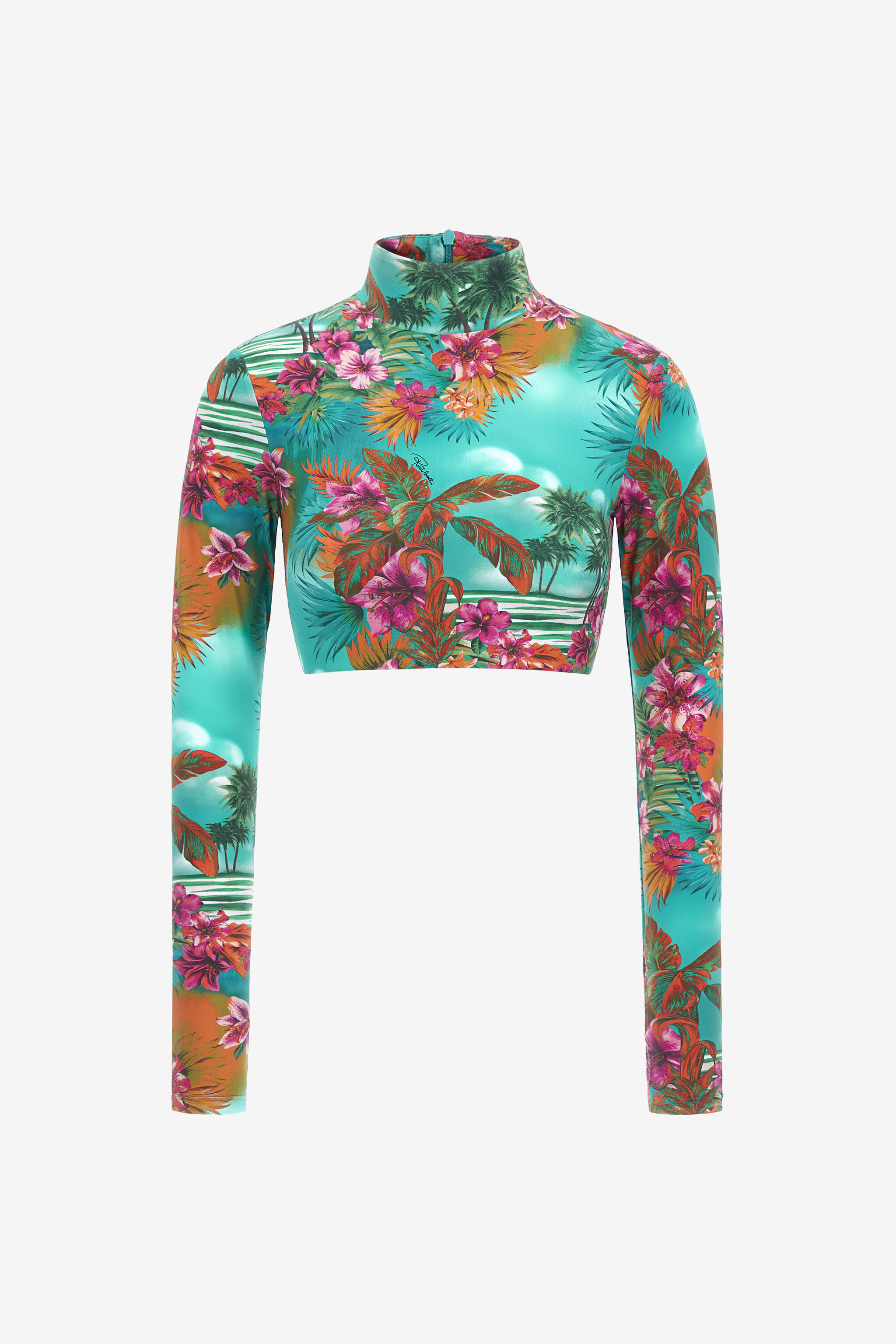 Hawaii Print Crop Top in Light blue for Women | Roberto Cavalli®