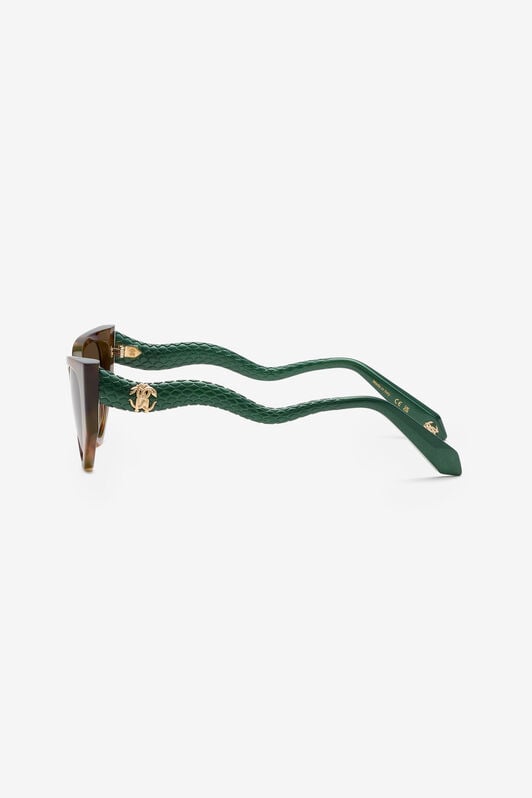 RC Lunettes de soleil en forme d'œil-de-chat avec branches effet écailles RC Lunettes de soleil en forme d'œil-de-chat avec branches effet écailles BROWN/GREEN HAVANA UALD12-ID207