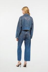 JC Giacca Cropped In Denim Con Strass Azzurro UFT195-UF261