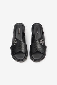 RC Sandales slide noires en cuir effet serpent BLACK VMS001-PZ03S