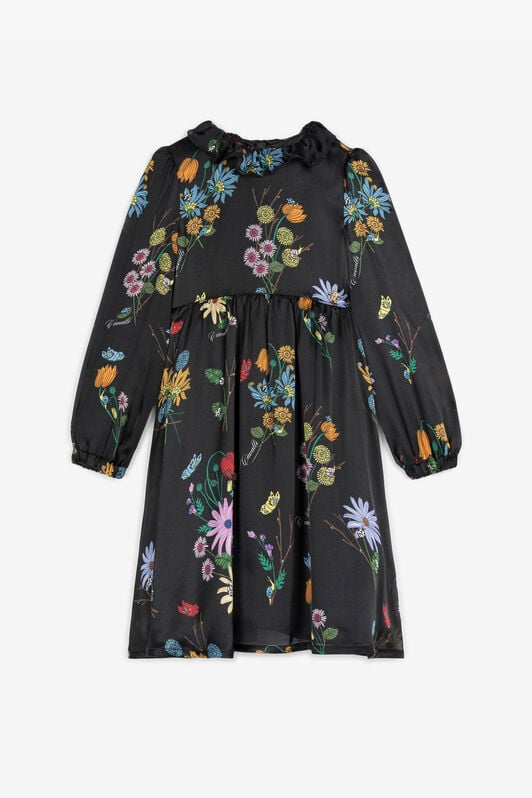 JU Floral-Print Silk Dress JU Floral-Print Silk Dress Black RJT10P-2NH92