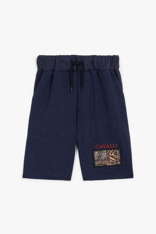 JU Animalier Patchwork-Print Appliqué Shorts JU Animalier Patchwork-Print Appliqué Shorts Dark blue OJT265-ISA2J