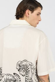 JC Elfenbeinfarbenes Hemd mit Tigern und Logo OFF WHITE WFM007-WF155