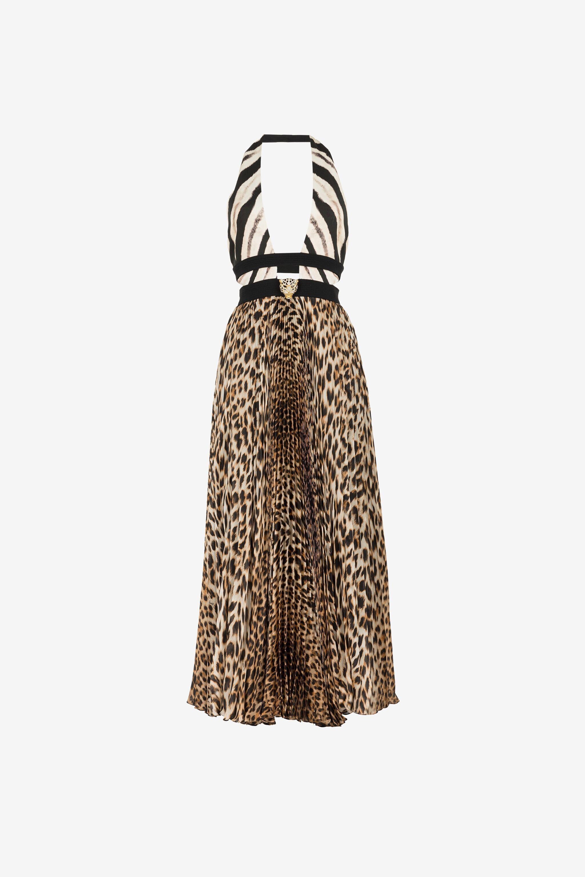 RC Jaguar-Print Silk Dress NATURALE OQT121-CTD02