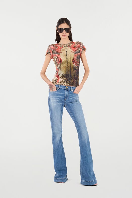 RC Ausgestellte Jeans Mit Monogramm Mirror Snake RC Ausgestellte Jeans Mit Monogramm Mirror Snake Blau UKJ205-DS001