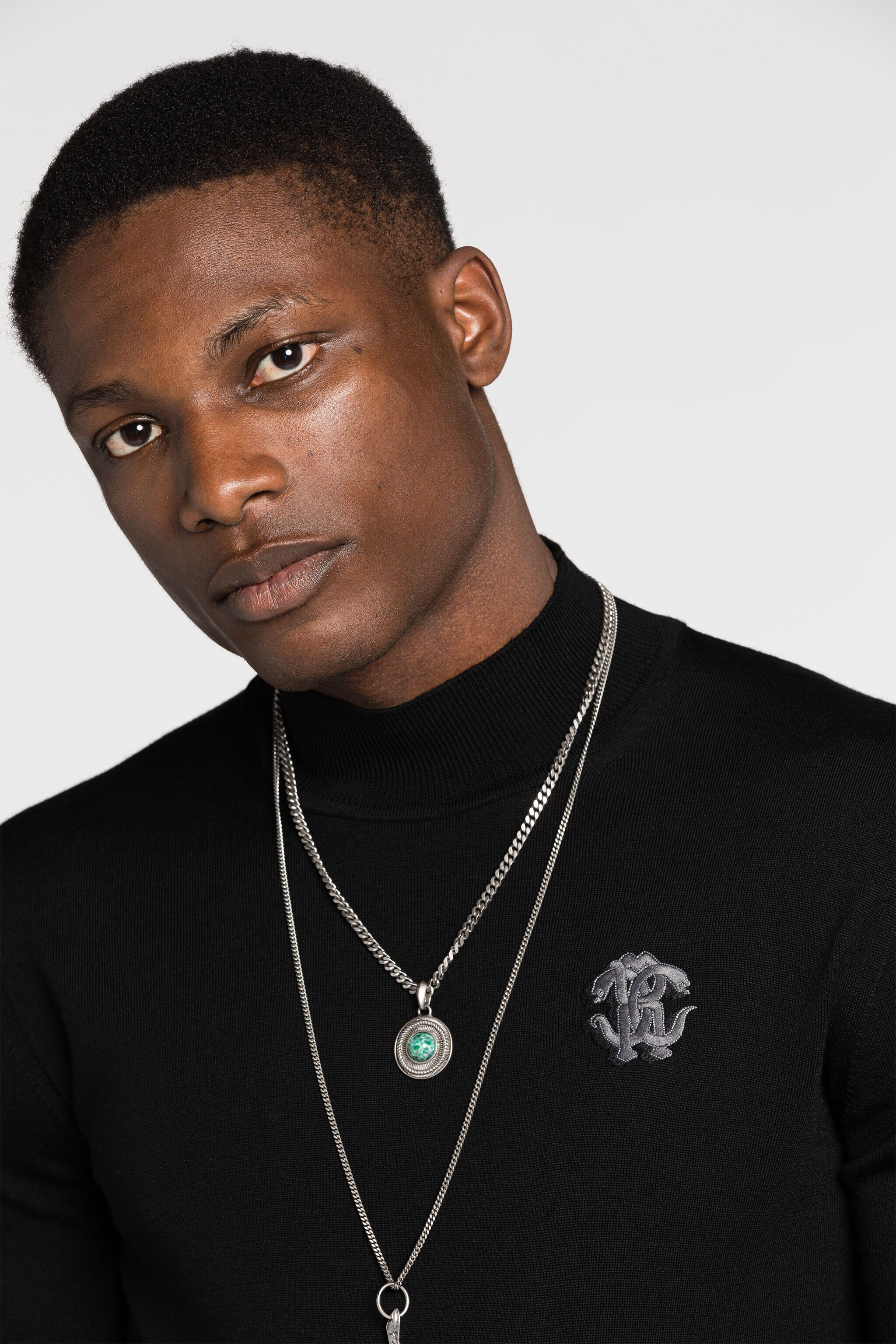 RC Monogram Wool Sweater in BLACK for Men | Roberto Cavalli®