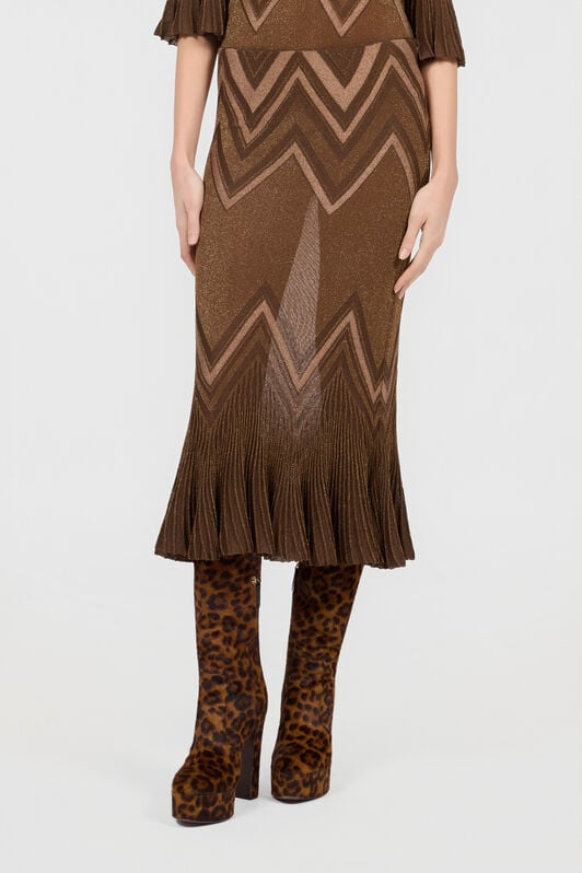 RC Chevron Jacquard Lurex Knit Skirt RC Chevron Jacquard Lurex Knit Skirt BROWN/PINK XQM301-MO007