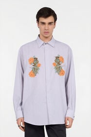 RC Shirt With Embroidered Snakes And Flowers WHITE/BLUE/BROWN XNT722-CH106