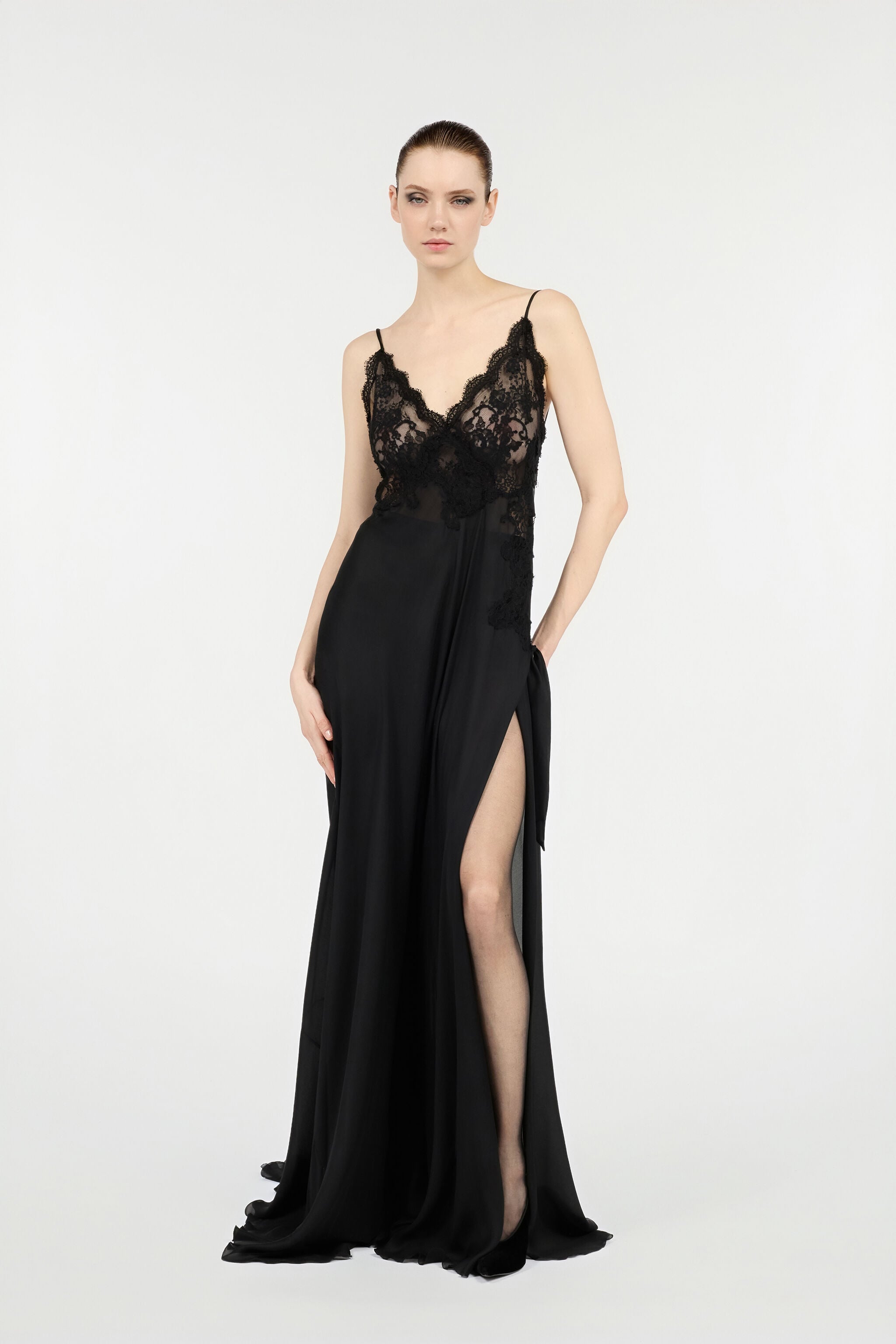 RC Extra-Long Black Silk Dress Black VWT124-CC001